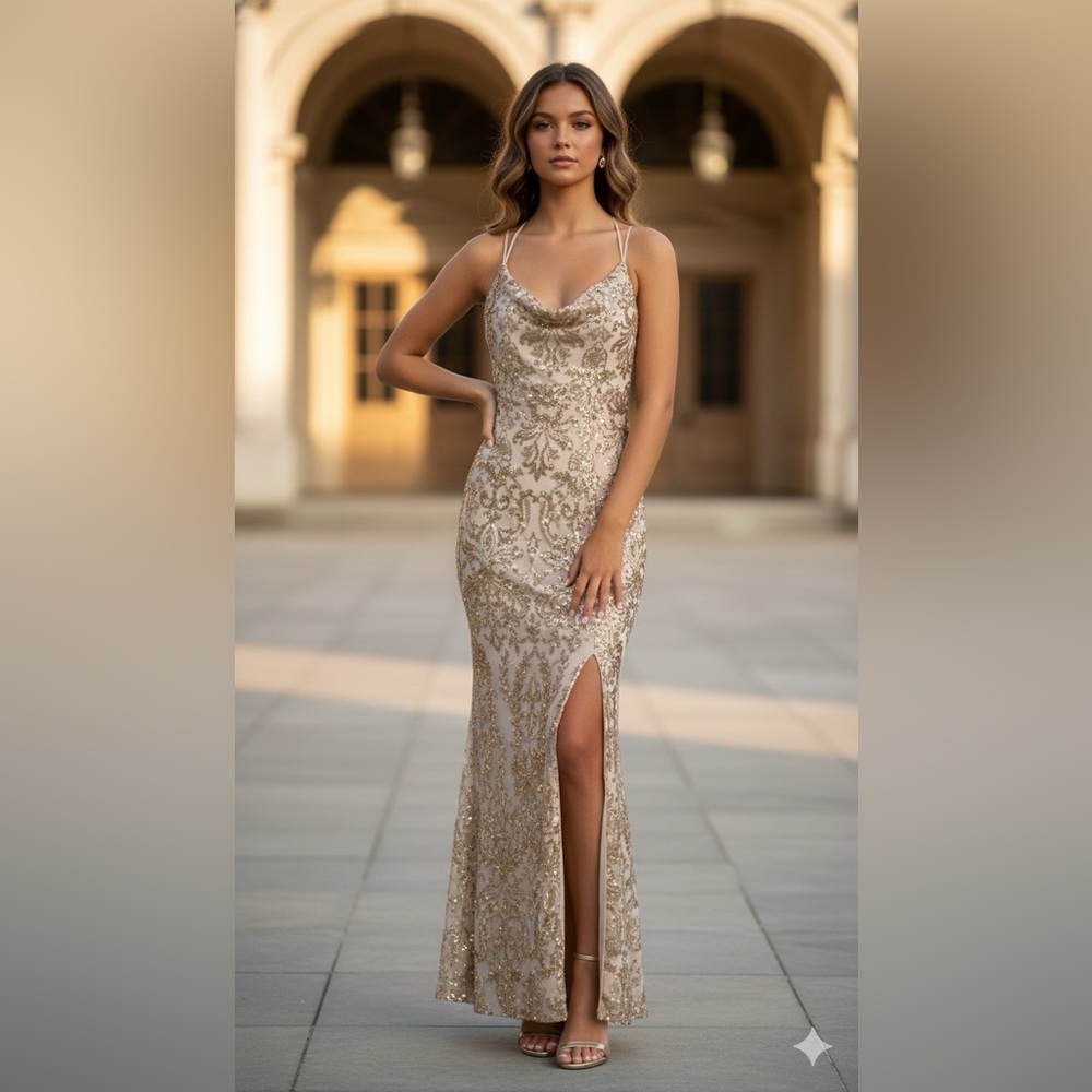 Windsor Gold Sequin Prom Dress